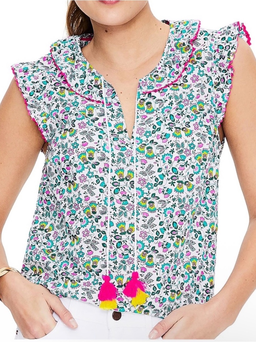 Boden Womens Laurie Tassel Tie Top Multicolor Exotic Garden Women's Size 6